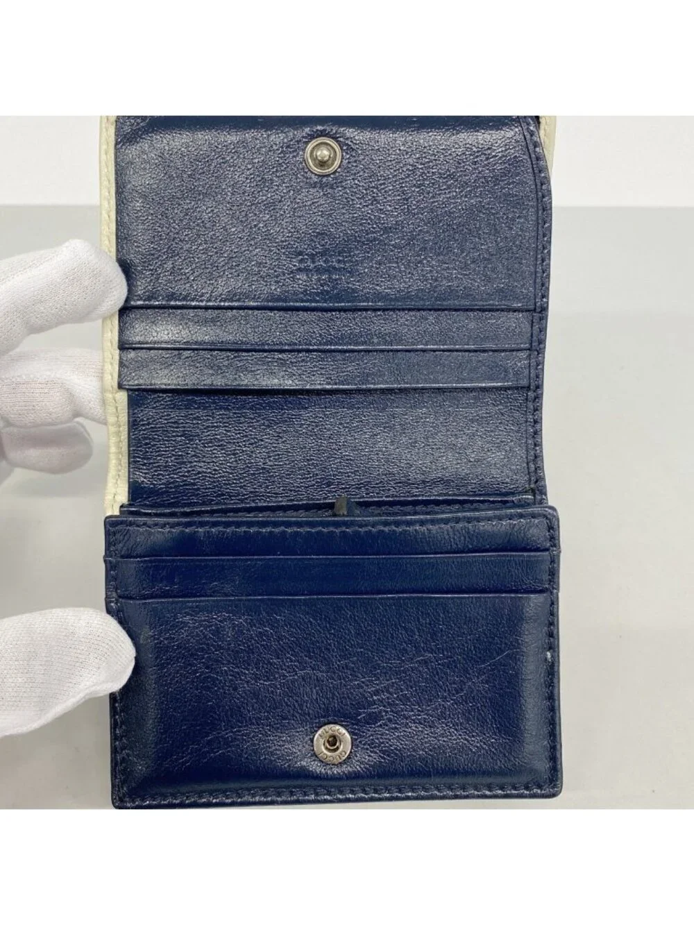 Gucci Wallet GG Marmont Leather Navy White Silver